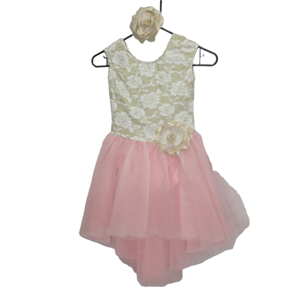WEISSMAN Dance Costume Dress Size IC Pink Beige White 1 Piece With‎ Head Piece
